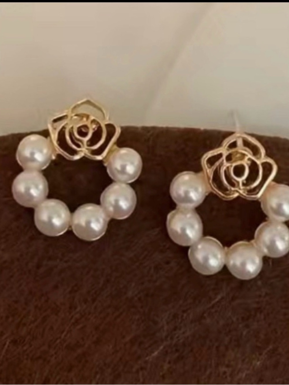 Beginning Boutique Gold Rose Pearl Hoop Earrings